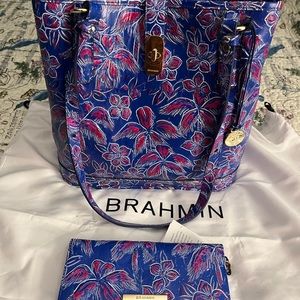 NWT Brahmin Blue Vista Torrone Fiora Bag and Ady Wallet